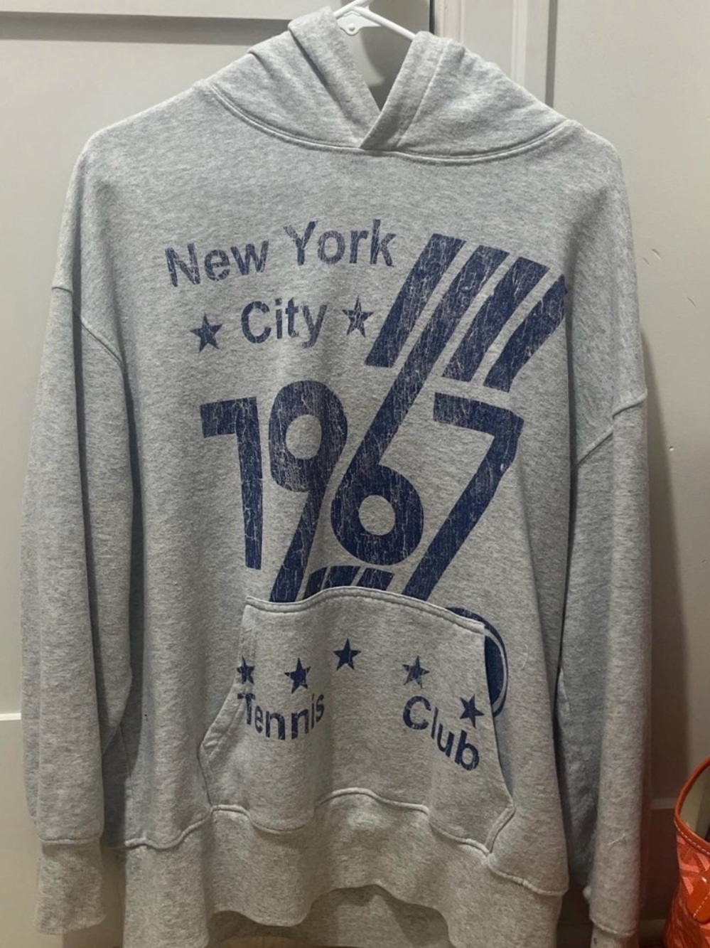Urban Outfitters Light Gray Hoodie with Navy Blue 'New York City 1967' Graphic